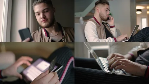 Collage of young man with different electronic devices. Stock-Footage 104754791