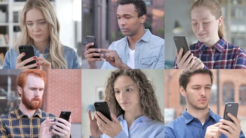 Collage of Young People Using Smartphone Stock Footage 114990985