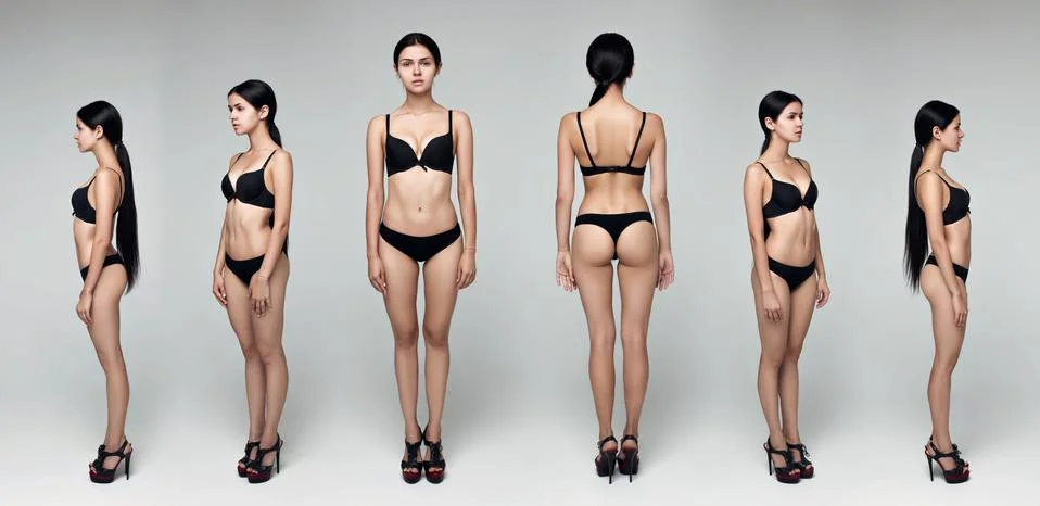 Collage.Model tests. Professional model posing in the studio Stock Photos