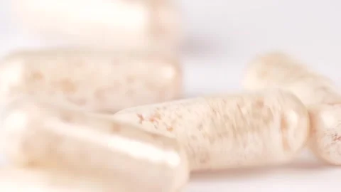 Collagen capsules, close up. Stock Footage 301712539