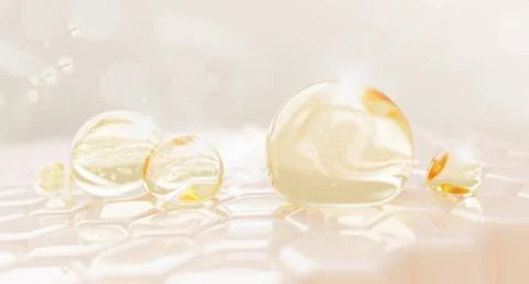 Collagen elastin serum drops on epidermis skin layer with hexagon cell pattern 库存插图