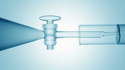 Collagen liquid flows from funnel stopcock into test tube fills Stock Footage 337110495