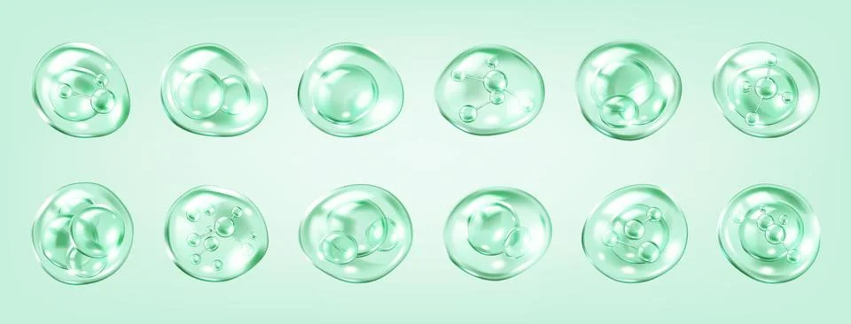 Collagen molecules bouncing in bubbles realistic color icons Stock Illustration
