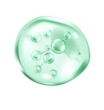 Collagen molecules floating in green transparent bubble Stock Illustration