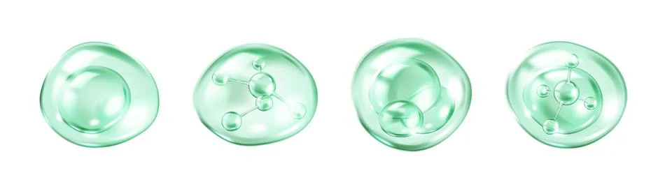 Collagen molecules floating inside green transparent bubbles Stock Illustration