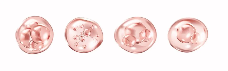 Collagen molecules inside pink bubbles realistic color icons Stock Illustration