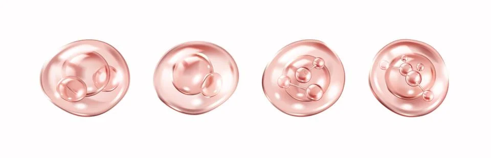 Collagen molecules within pink bubbles realistic color icons Stock Illustration