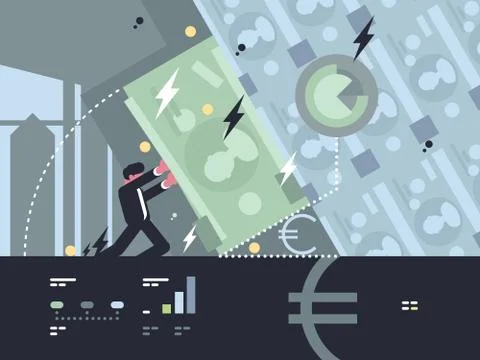 Collapse and fall of bank Stock Illustration