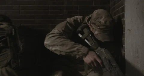 The collapse of the ceiling after an artillery fire. Stock-Footage 153626747