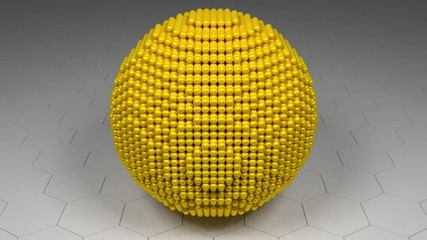 Collapse of a Gold Sphere - 3D Mosaic of little spheres Stock Footage 128556990