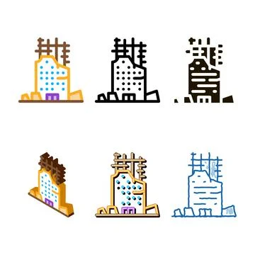 Collapse of house edition to initial foundation icon vector outline Ilustración de archivo