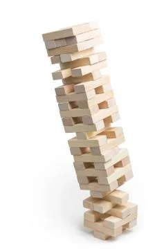 The collapse of the Jenga tower on a white background Stock Photos