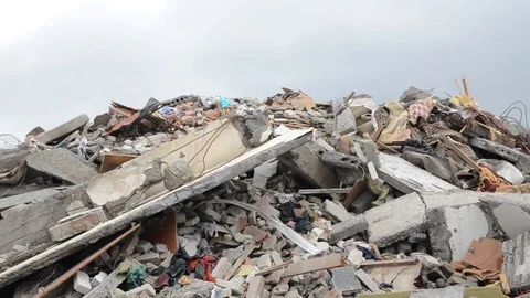 Collapsed and destroyed building after earthquake. Debris. Demolished house Stock Footage 122435021