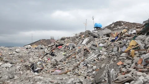 Collapsed and destroyed building after earthquake. Ruins in Thumane, Albania Stock Footage 122435486