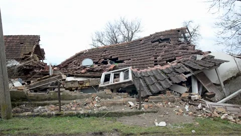 Collapsed and destroyed building after earthquake. Majske poljane, Croatia Stock Footage 149080796