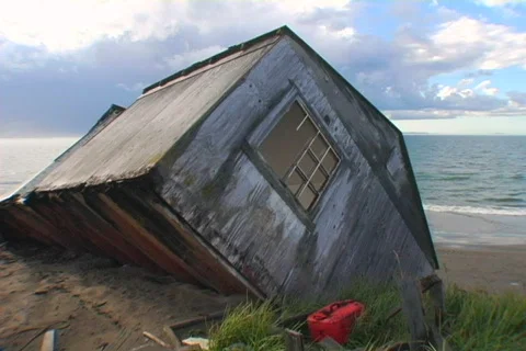 Collapsed beach house 01 Stock Footage 491241