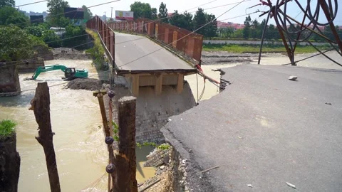 Collapsed bridge and damaged highway in Dehradun India Stock Footage 321041278