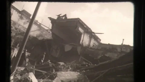Collapsed Building Factory Collapsed, Rescue Workers on the Scene Stock Footage 130296558