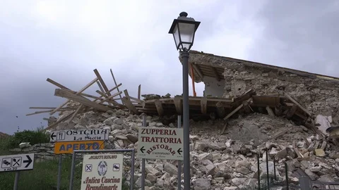 Collapsed building rocked by an earthquake Видео 113612841