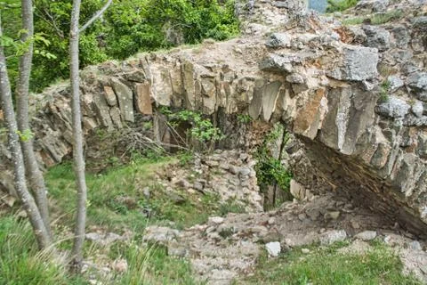 Collapsed entry to an castle ruin Stock Photos