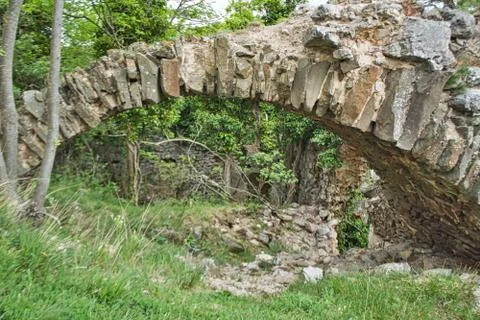 Collapsed entry to an castle ruin Stock Photos