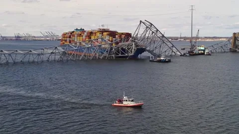 Collapsed Francis Scott Key Bridge in Baltimore, Maryland, USA Vídeos de archivo 276732541