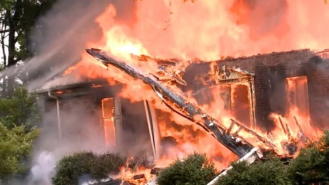 COLLAPSED HOUSE FIRE Stock Footage 93402080