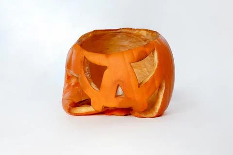 Collapsed Jack-O'-Lantern With Deteriorating Face Stock Photos
