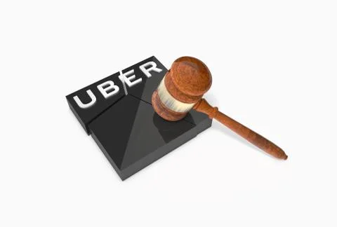 Collapsed plate with UBER logo and a judge's hammer (Gavel) Stock Illustration