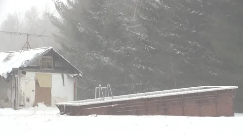 Collapsed Pool During a Snowstorm Stock Footage 46753276