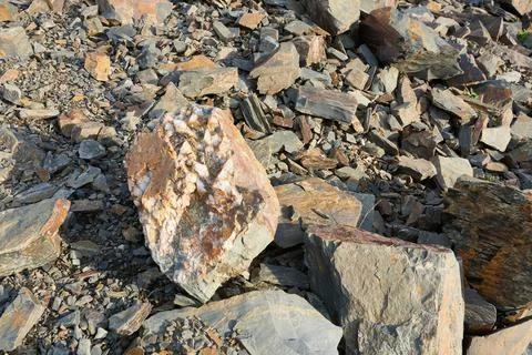 Collapsed rocks from the rock, close-up. Stock Photos
