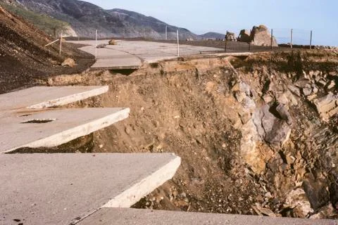 Collapsed Section Pacific Coast Highway Malibu 1983 Stock Photos