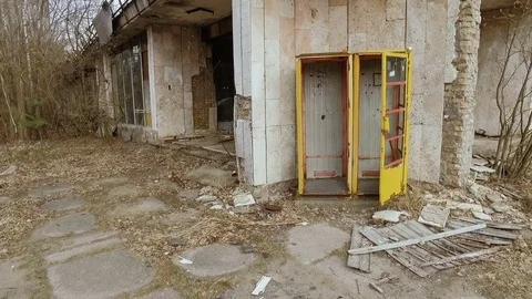 The collapsed telephone booth in Pripyat Video stock 74722911
