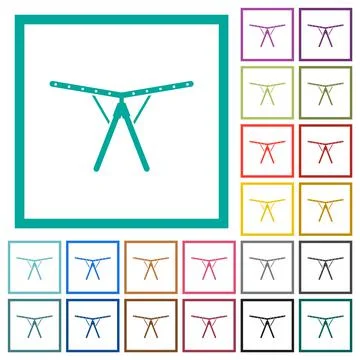 Collapsible clothes dryer rack solid flat color icons with quadrant frames Stock Illustration