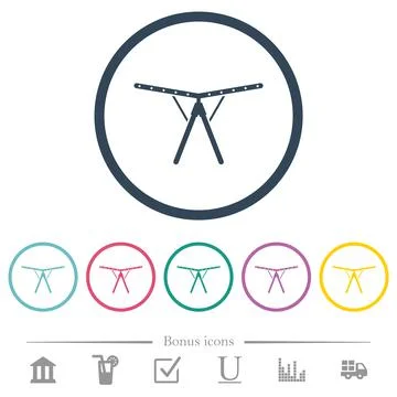 Collapsible clothes dryer rack solid flat color icons in round outlines Stock Illustration