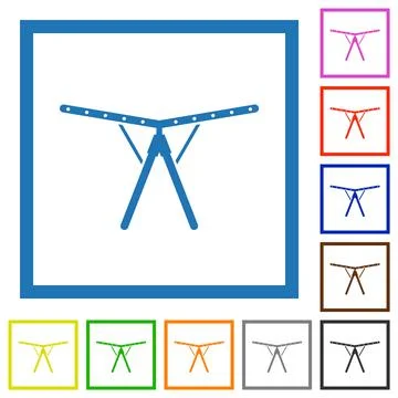Collapsible clothes dryer rack solid flat framed icons Illustrazione stock