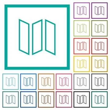 Collapsible map outline flat color icons with quadrant frames Stock Illustration