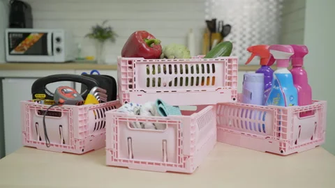 Collapsible storage box for store things at home and any places Stock Footage 273974066