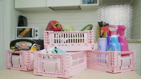 Collapsible storage box for store things at home and any places Stock Footage 273974264