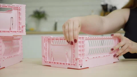 Collapsible storage box for store things at home and any places Stock Footage 273974588