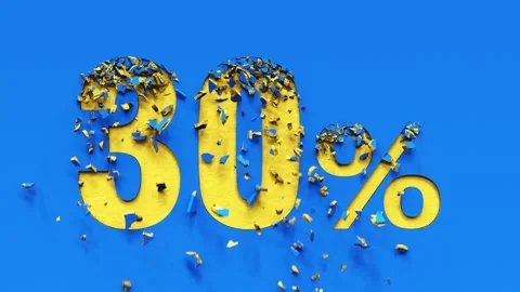 Collapsing blue wall and revealing discount number 10% to 90% off sale. Vídeo Stock 291709266