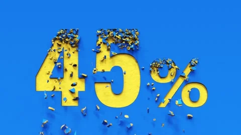 Collapsing blue wall and revealing discount number 10% to 90% off sale. Vídeo Stock 291709385