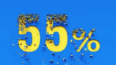 Collapsing blue wall and revealing discount number 10% to 90% off sale. Vídeo Stock 291709400