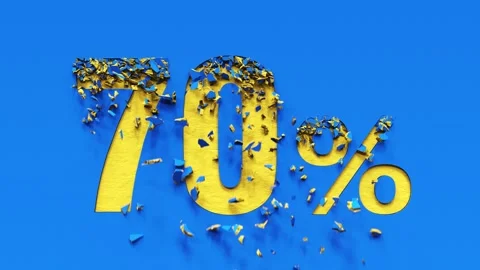 Collapsing blue wall and revealing discount number 10% to 90% off sale. Vídeo Stock 291709502