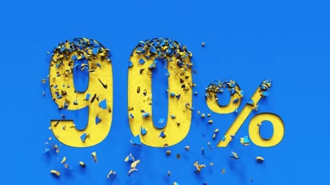 Collapsing blue wall and revealing discount number 10% to 90% off sale. Vídeo Stock 291709583