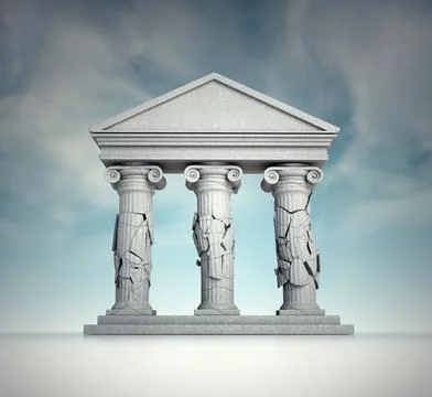 The collapsing Roman structure. Concept of failure. Illustrazione stock