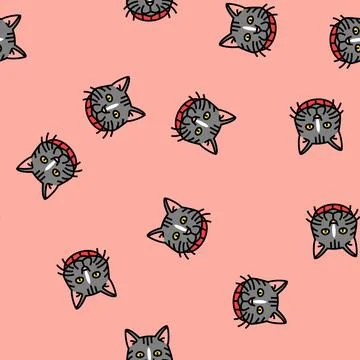 Collar cat breeding vector seamless pattern Stock Illustration
