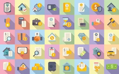 Collateral icons set flat vector. Credit property Illustrazione stock