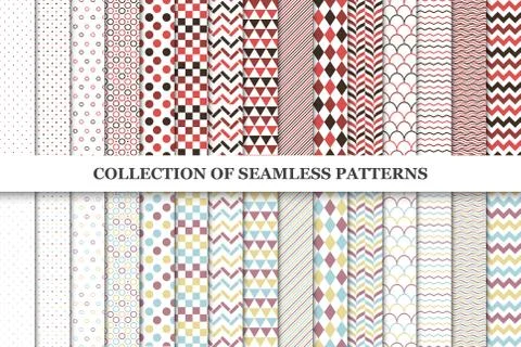 Collcetion of geometric seamless patterns. Иллюстрация