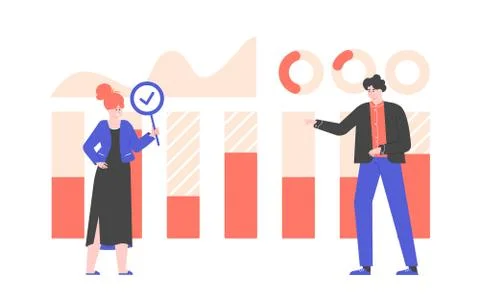 Colleagues of analysts next to graphs Stockillustratie